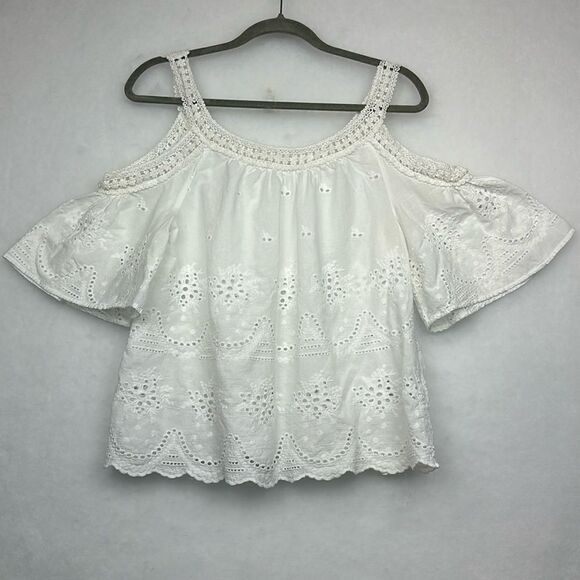 Bohemian cotton top  with bare shoulders Sz M  Cut-out detail - Picture 1 of 9